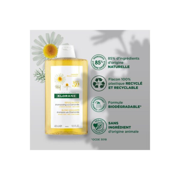 klorane – shampoing reflets blonds à la camomille cheveux blonds à châtains – Éclaircissant 400 ml