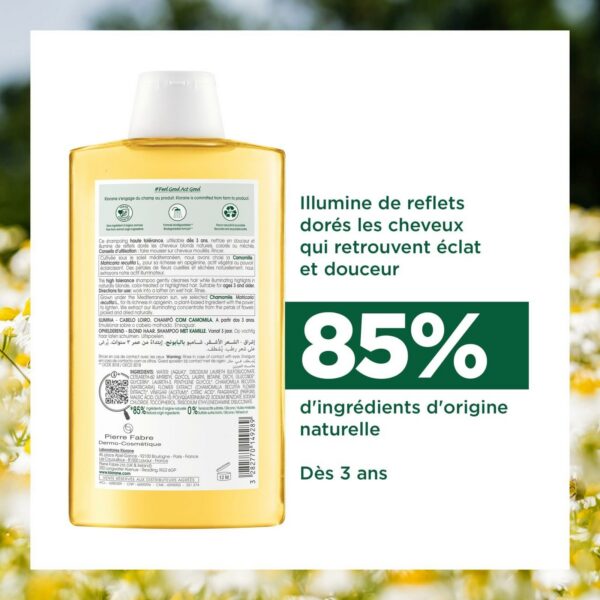 klorane – shampoing reflets blonds à la camomille cheveux blonds à châtains – Éclaircissant 400 ml