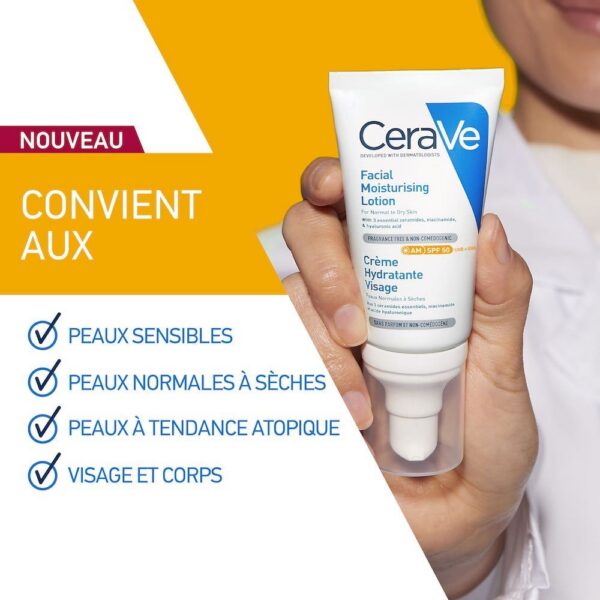 cerave crème hydratante visage spf50 peaux normales à sèches 52ml = miniature offerte